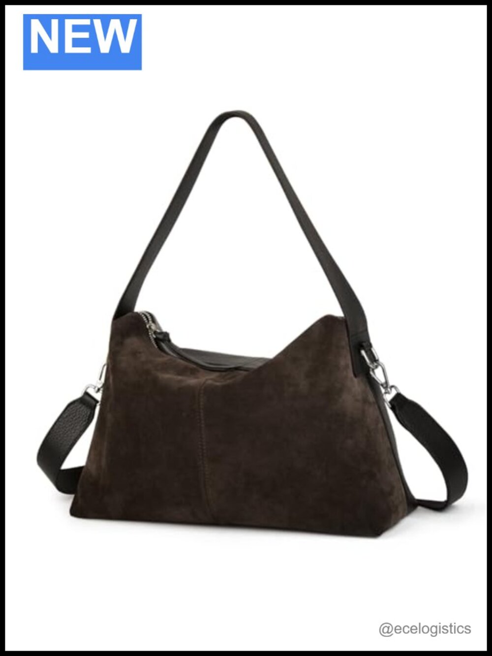Full Grained Leather Cow Suede Crossbody Hobo Bag with Adjustable Strap